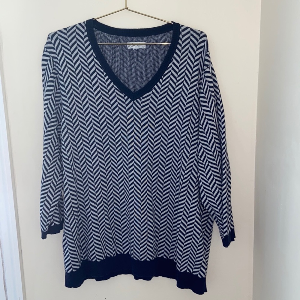 Navy blue and white chevron sweater